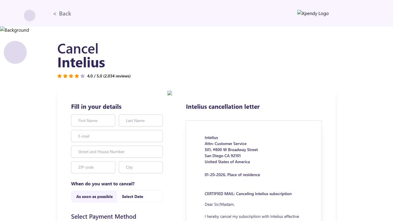 Cancel Intelius within 2 minutes | Xpendy